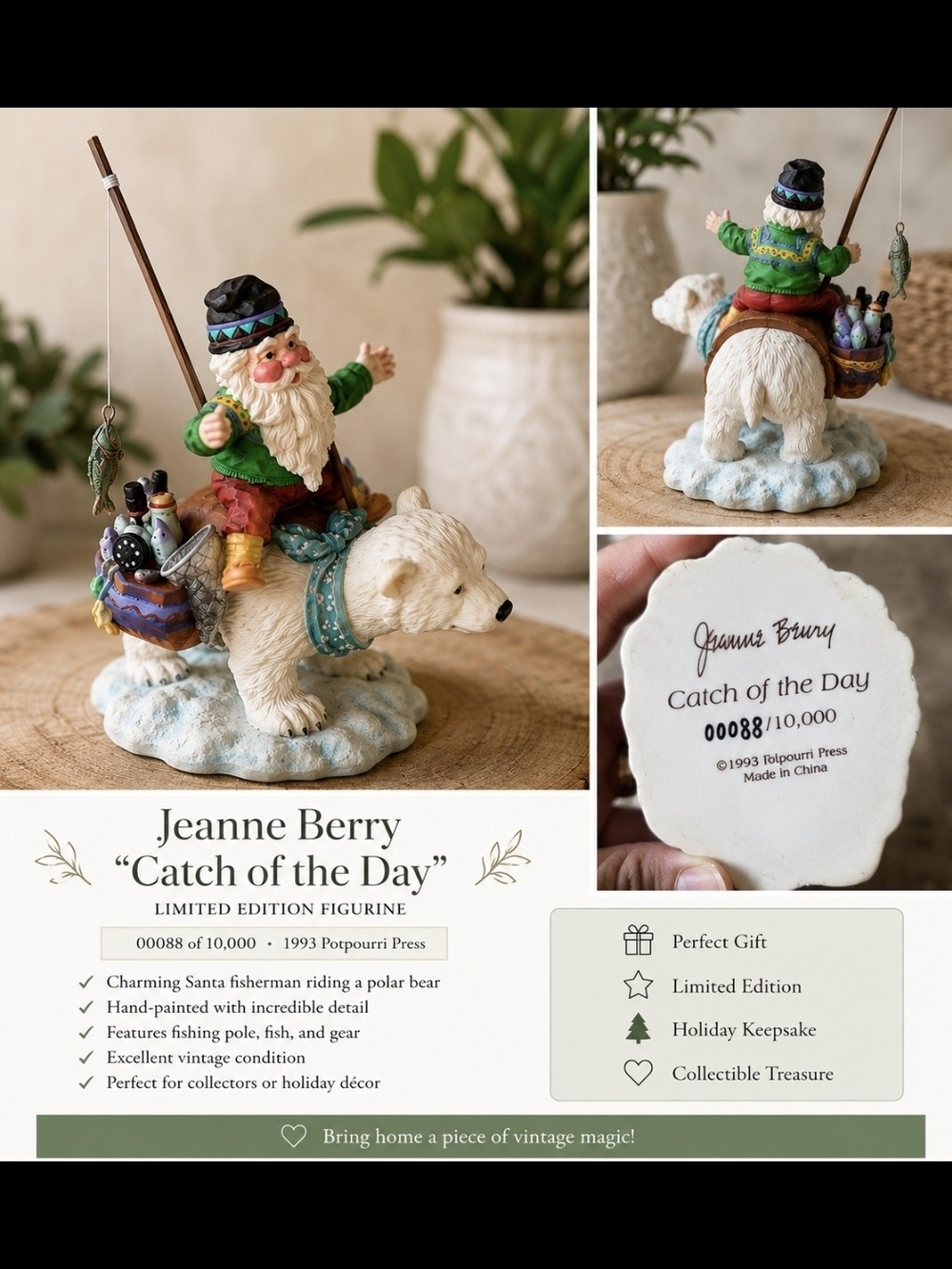 Vintage Jeanne Berry “Catch of the Day” Limited Edition Figurine 00088/10,000 Po